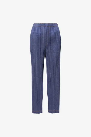 PLEATS PLEASE ISSEY MIYAKE Womens Wide-Leg Pleated Denim-Look Knitted Trousers 3