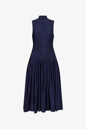 Alaïa Womens Godet Pleated Knitted Maxi Dress 6