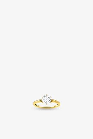 Thomas Sabo Womens Solitaire 18ct Yellow Gold-Plated 925 Sterling Silver and Brilliant-Cut Cubic Zirconia Ring 52mm