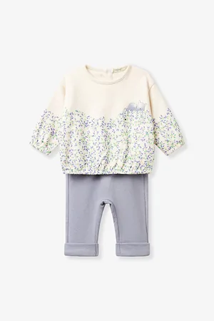 Benetton Printed Sweatshirt and Leggings Cotton-Blend Fleece Set 1-3 Months