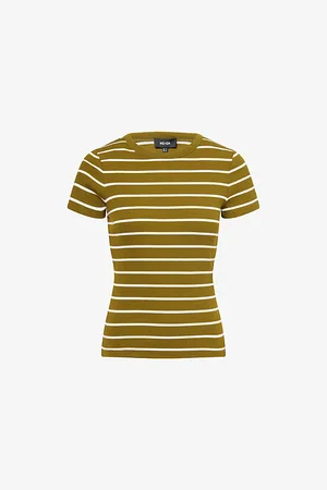 ME AND EM Womens Striped Ribbed Cotton-Blend T-Shirt 6