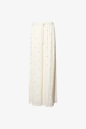 Stella McCartney Womens Ramadan Crystal-Embellished Wide-Leg Mid-Rise Crepe Trousers 12