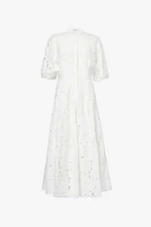 Erdem Womens Short-Sleeve Broderie-Anglaise Cotton-Blend Midi Shirt Dress 8