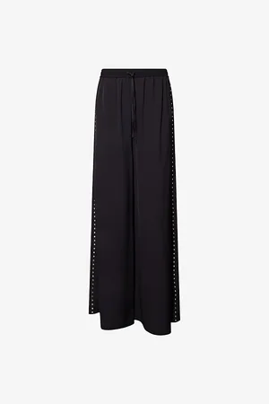 Stella McCartney Womens Ramadan Crystal-Embellished Wide-Leg Mid-Rise Crepe Trousers 10
