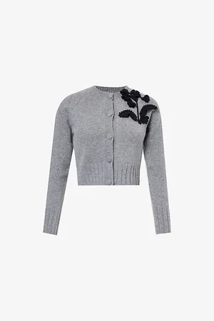 Erdem Womens Cropped Round-Neck Wool Jumper Xs