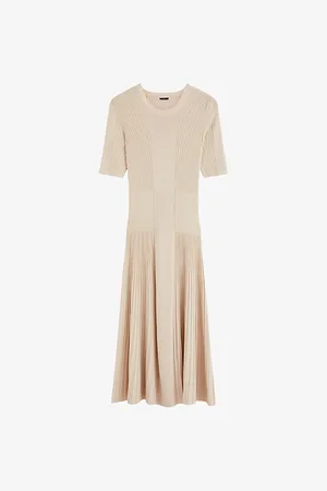 Joseph Womens Short-Sleeved Ribbed Wool Midi Dress S
