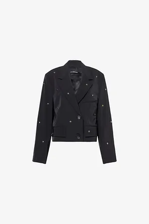 SONG FOR THE MUTE Womens Embroidered Metal-Beading Cropped Woven Blazer 6