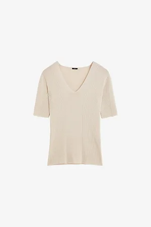 Joseph Womens V-Neck Ribbed Wool Top L