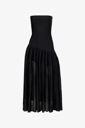 Alaïa Womens Noir Godet Strapless Knitted Midi Dress 8