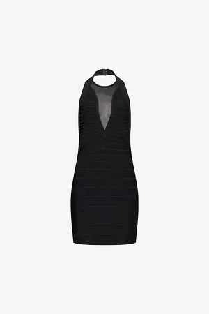Hervé Léger Womens Jolie Halterneck Stretch-Woven Mini Dress S