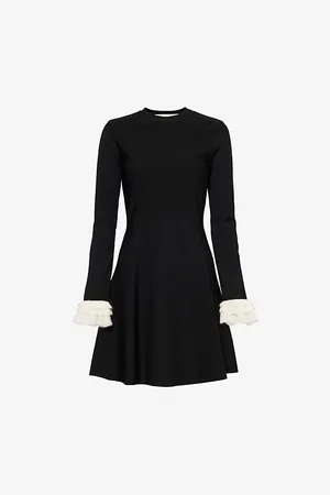 VALENTINO GARAVANI Womens Round-Neck Ruffle-Trim Knitted Mini Dress Xs