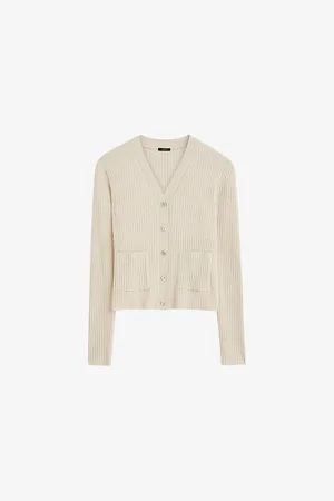 Joseph Womens V-Neck Ribbed Wool-Blend Cardigan L