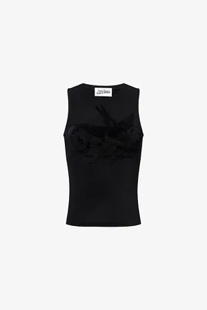 Jean Paul Gaultier Womens Semi-Sheer Tattoo-Print Woven Tank Top Xs