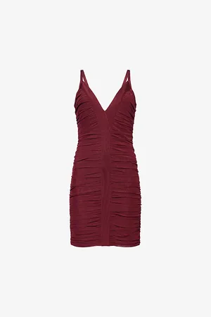 Hervé Léger Womens Andrea Ruched Stretch-Mesh Mini Dress Xs