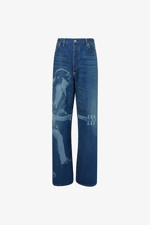 JUNYA WATANABE Mens Graphic-Print Straight-Leg Denim Jeans S