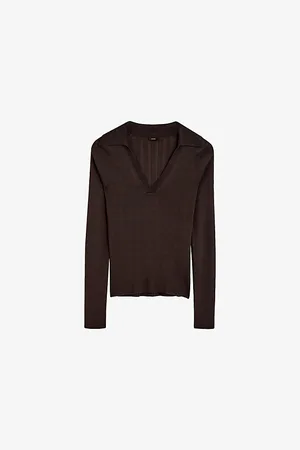Joseph Womens Satiny Polo-Collar Knitted Top L