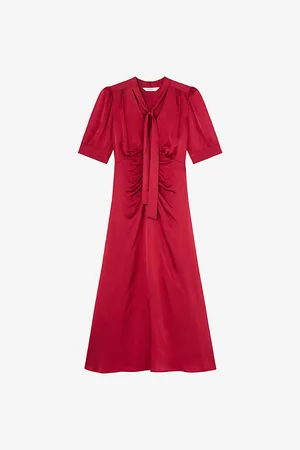 LK Bennett Womens Hetty Tie-Neck Satin Midi Dress 14