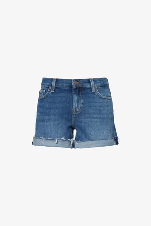 7 for all Mankind Womens Frayed Mid-Roll Denim Shorts 23