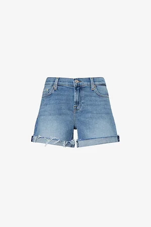 7 for all Mankind Womens Frayed Mid-Roll Denim Shorts 23