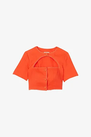 Sandro Womens Cut-Out Cropped Stretch-Linen and Cotton-Blend Top 6