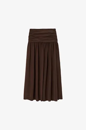 Joseph Womens Bex Ruched Silk Midi Skirt 6