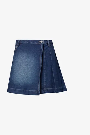 House of Sunny Womens Fade Pleated Denim Mini Skirt 6