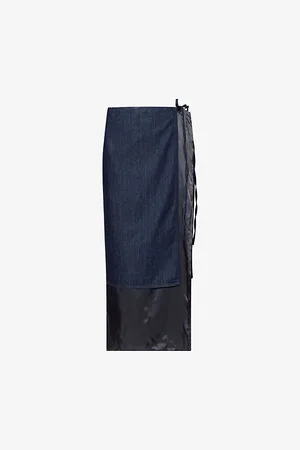 DRIES VAN NOTEN Womens Contrast-Lining High-Waist Denim-Blend Midi Skirt 10