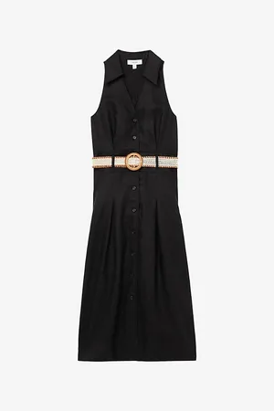 Reiss Womens Annie Belted Sleeveless Linen Midi Dress 4