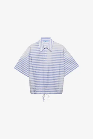 Prada Womens Striped Tie-Hem Cotton Shirt 8