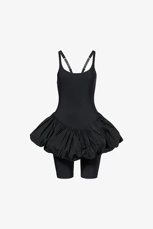 Vaquera Womens Puffball Adjustable-Straps Stretch-Woven Bodysuit S
