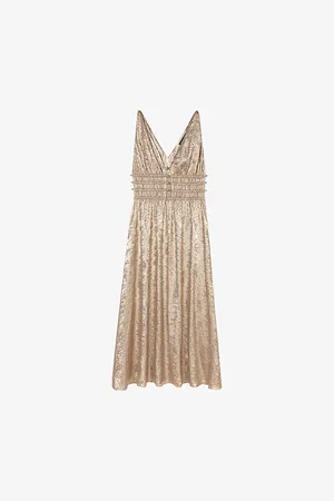 Maje Womens V-Neck Sleeveless Metallic Maxi Dress 8
