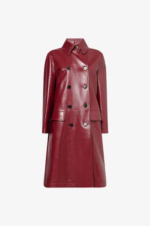 Gucci Womens Double-Breasted Two-Flap-Pockets Leather Coat 8