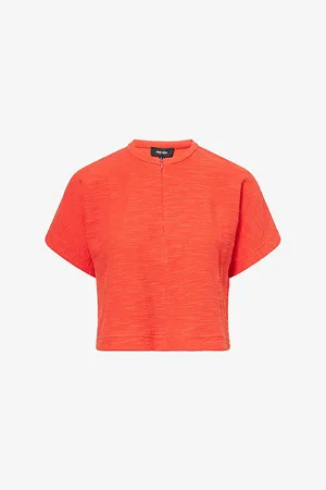 ME AND EM Womens Textured Cropped Cotton-Blend T-Shirt 6