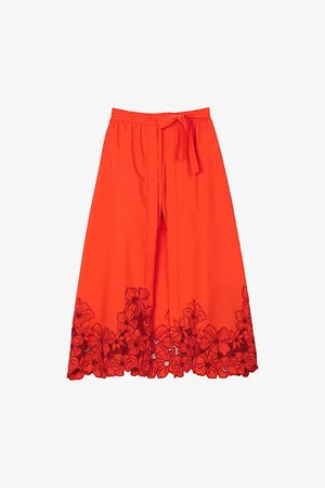Sandro Womens Tie-Waist Lace-Trim Cotton-Blend Midi Skort 6