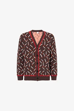 Bottega Veneta Mens Jacquard Matches V-Neck Cotton-Blend Cardigan S