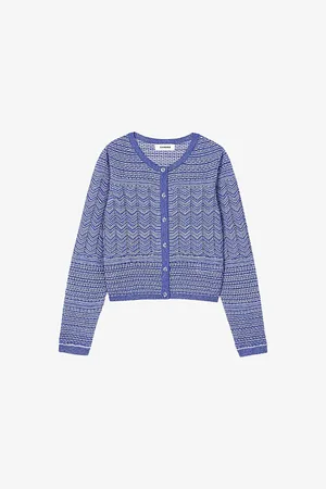Sandro Womens Glitter-Thread Cropped Knitted Cardigan 6