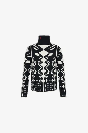 Perfect Moment Womens Geometric-Pattern Roll-Neck Merino-Wool Jumper M
