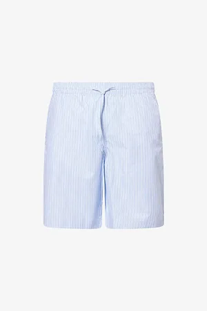 Lacoste Mens Stripe Logo-Appliqué Cotton-Blend Shorts S