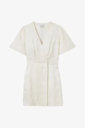 Claudie Pierlot Womens Wrap-Front Short-Sleeve Jacquard Mini Dress 6