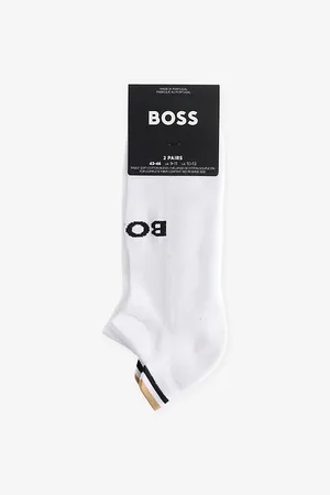 HUGO BOSS Mens Iconic Intarsia-Logo Pack Of Two Cotton-Blend Knit Socks 5.5-8