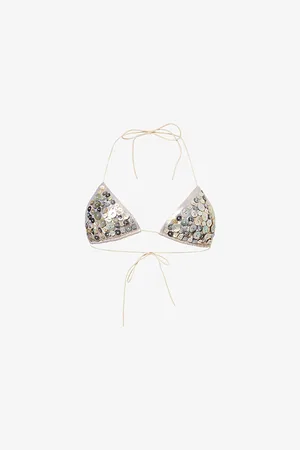 Jaded London Womens Triangle Button Stretch-Woven Bikini Top 14