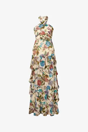 By Malina Womens Paloma Halterneck Chiffon Maxi Dress Xs