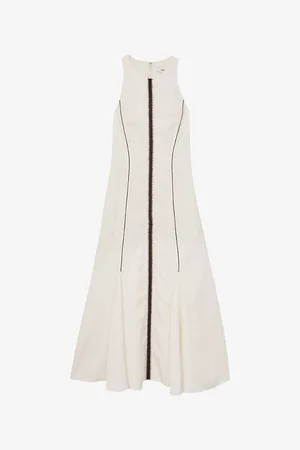 Reiss Womens Inaya Craft-Stitch Linen-Blend Midi Dress 4