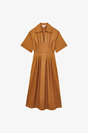 Reiss Womens Aubrey Pleated-Waist Cotton Midi Dress 4