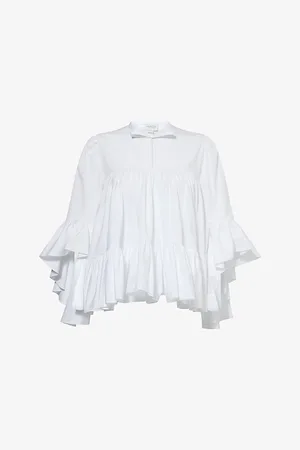 Giambattista Valli Womens Ruffled Round-Neck Cotton-Poplin Blouse 8