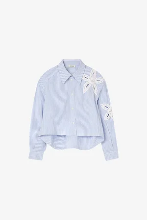 Sandro Womens Striped Floral-Embroidered Cotton Shirt 6