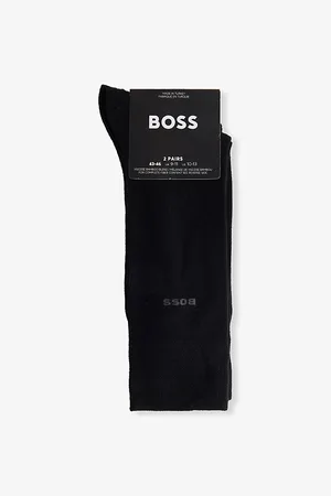 HUGO BOSS Mens Intarsia-Logo Crew-Length Pack Of Two Stretch-Knit Socks 5.5-8