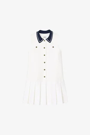 Sandro Womens Contrast-Collar Sleeveless Jersey Mini Dress 6
