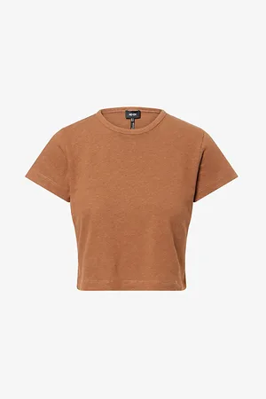 ME AND EM Womens Round-Neck Cropped Woven T-Shirt 12
