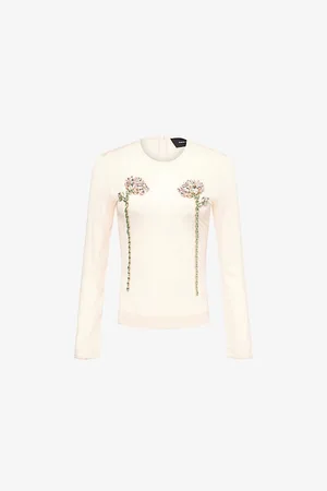 Simone Rocha Womens Crystal-Embellished Long-Sleeve Sheer Mesh Top 8